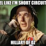 If I Only Had A Brain | I FEEL LIKE I'M SHORT CIRCUITING; HILLARY OF OZ | image tagged in if i only had a brain | made w/ Imgflip meme maker