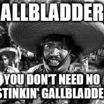 This is what the doctor told me when I went to the ER. | GALLBLADDER? YOU DON'T NEED NO STINKIN' GALLBLADDER | image tagged in badges | made w/ Imgflip meme maker