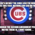 Cubs | THERE'S NO WAY THE CUBS LOSE THE WORLD SERIES THIS YEAR. NOTHING YOU CAN DO FOLKS... ALTHOUGH THE SECOND AMENDMENT PEOPLE, MAYBE THERE IS, I DONT KNOW. . . | image tagged in cubs | made w/ Imgflip meme maker