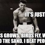 Muhammad Ali  | IT'S JUST A JOB. GRASS GROWS, BIRDS FLY, WAVES POUND THE SAND. I BEAT PEOPLE UP. | image tagged in muhammad ali | made w/ Imgflip meme maker