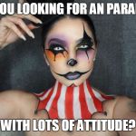 Ringmaster | ARE YOU LOOKING FOR AN PARALEGAL; WITH LOTS OF ATTITUDE? | image tagged in ringmaster | made w/ Imgflip meme maker