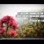 Give Thanks | LET US GIVE THANKS TO THE LORD FOR HIS UNFAILING LOVE... PSALM 107: 21A | image tagged in lord,thankful,love | made w/ Imgflip meme maker