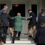 Hillary helped up stairs