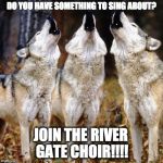 Wolf chorus | DO YOU HAVE SOMETHING TO SING ABOUT? JOIN THE RIVER GATE CHOIR!!!! | image tagged in wolf chorus | made w/ Imgflip meme maker