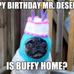 Birthday  | HAPPY BIRTHDAY MR. DESEMPLE; IS BUFFY HOME? | image tagged in birthday | made w/ Imgflip meme maker