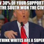 I don't know what I said | TFW 30% OF YOUR SUPPORTERS WISH THE SOUTH WON THE CIVIL WAR; AND 10% THINK WHITES ARE A SUPERIOR RACE | image tagged in i don't know what i said | made w/ Imgflip meme maker