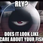 Rly? | RLY? DOES IT LOOK LIKE I CARE ABOUT YOUR FISH? | image tagged in rly | made w/ Imgflip meme maker