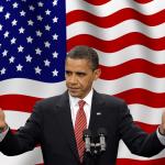Barack Obama in front of flag