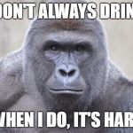 Harambe | I DON'T ALWAYS DRINK, BUT WHEN I DO, IT'S HARAMBE | image tagged in harambe | made w/ Imgflip meme maker
