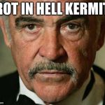 Yes... I've changed sides! Rot in hell, Kermit! | ROT IN HELL KERMIT | image tagged in sean connery angry,meme war,kermit vs connery | made w/ Imgflip meme maker