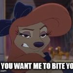 Do You Want Me To Bite You? | DO YOU WANT ME TO BITE YOU? | image tagged in dixie means business,memes,disney,the fox and the hound 2,reba mcentire,dog | made w/ Imgflip meme maker