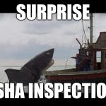 Just going about your day, working the grind, getting things done -  | SURPRISE; OSHA INSPECTION! | image tagged in jaws,osha,surprise buttsex | made w/ Imgflip meme maker