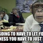 Office monkeys | WE'RE GOING TO HAVE TO LET YOU GO IN THIS BUSINESS YOU HAVE TO JUST SEE AND DO | image tagged in office monkeys | made w/ Imgflip meme maker