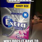 White racist chewing gum | EXTRA WHITE CHEWING GUM HMMMM... WHY DOES IT HAVE TO BE WHITE HMM...RACIST | image tagged in white racist chewing gum | made w/ Imgflip meme maker