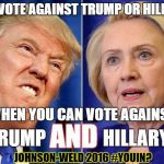 Never Trullary!!!
 | WHY VOTE AGAINST TRUMP OR HILLARY... WHEN YOU CAN VOTE AGAINST; AND; TRUMP; HILLARY? JOHNSON-WELD 2016 #YOUIN? | image tagged in trump hillary,gary johnson,libertarian,nevertrump,neverhillary,never trump | made w/ Imgflip meme maker
