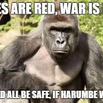Sadness | ROSES ARE RED, WAR IS NEAR; WE WOULD ALL BE SAFE, IF HARUMBE WAS HERE. | image tagged in harumbe | made w/ Imgflip meme maker