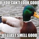 Good Advise Duck | IF YOU CAN'T LOOK GOOD; AT LEAST SMELL GOOD | image tagged in good advise duck | made w/ Imgflip meme maker