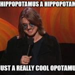 Mitch Hedberg | IS A HIPPOPOTAMUS A HIPPOPOTAMUS, OR JUST A REALLY COOL OPOTAMUS? | image tagged in mitch hedberg | made w/ Imgflip meme maker