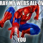 spiderman | SPRAY MY WEBS ALL OVER; YOU | image tagged in spiderman | made w/ Imgflip meme maker