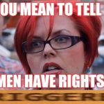 Angry Feminist | SO YOU MEAN TO TELL ME... MEN HAVE RIGHTS? | image tagged in angry feminist | made w/ Imgflip meme maker