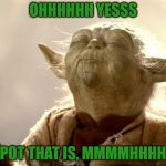 Yoda is Very Pleased | OHHHHHH YESSS; THE SPOT THAT IS, MMMMHHHHMMM | image tagged in yoda is very pleased,my templates challenge,star wars,way to go yoda,memes,the force is strong with this one | made w/ Imgflip meme maker