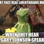 disgusted kermit | THAT FACE REAL LIBERTARIANS MAKE; WHEN THEY HEAR GARY JOHNSON SPEAK | image tagged in disgusted kermit | made w/ Imgflip meme maker