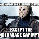 Jason Vorhees | NOTHING IS HARDER TO KILL THAN JASON VORHEES; ......EXCEPT THE GENDER WAGE GAP MYTH! | image tagged in jason vorhees | made w/ Imgflip meme maker