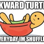 AKWARD TURTLE; EVERYDAY IM SHUFFLIN' | image tagged in akward turtle | made w/ Imgflip meme maker