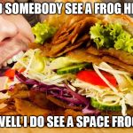Döner | DID SOMEBODY SEE A FROG HERE; WELL I DO SEE A SPACE FROG | image tagged in dner | made w/ Imgflip meme maker