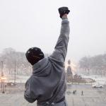 rocky fist pumping on the steps