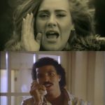 adele and lionel | HELLO; GOODBYE😂😂😂😂 | image tagged in adele and lionel | made w/ Imgflip meme maker
