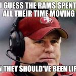 49ERS ALEARDY ELIMINATED | I GUESS THE RAMS SPENT ALL THEIR TIME MOVING; WHEN THEY SHOULD'VE BEEN LIFTING | image tagged in 49ers aleardy eliminated | made w/ Imgflip meme maker