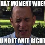 Forest Gump | THAT MOMENT WHEN; U NO IT ANIT RIGHT | image tagged in forest gump | made w/ Imgflip meme maker