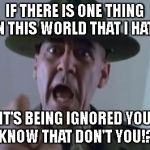 Full metal jacket | IF THERE IS ONE THING IN THIS WORLD THAT I HATE; IT'S BEING IGNORED YOU KNOW THAT DON'T YOU!? | image tagged in full metal jacket | made w/ Imgflip meme maker