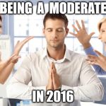 Being A Moderate In 2016 | BEING  A  MODERATE; IN 2016 | image tagged in in the middle,politics,republican,democrat,moderate | made w/ Imgflip meme maker