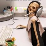 Imgflipping... | SLEEP? I'LL SLEEP WHEN I'M DEAD! I GOT SUBMISSIONS! | image tagged in hyped-up skeleton at desk,memes,imgflip,meme making,nicotine caffeine sleep,headfoot | made w/ Imgflip meme maker