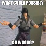 sasuke | WHAT COULD POSSIBLY; GO WRONG? | image tagged in sasuke | made w/ Imgflip meme maker