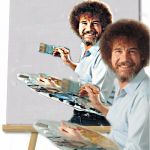 Bob Ross is my addiction | BOB ROSS DEMONSTRATES HIS SKILLS; BY PAINTING HIMSELF | image tagged in bob paints bob | made w/ Imgflip meme maker