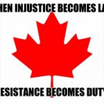 Canadian Flag | WHEN INJUSTICE BECOMES LAW; RESISTANCE BECOMES DUTY | image tagged in canadian flag | made w/ Imgflip meme maker