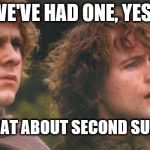 second breakfast | WE'VE HAD ONE, YES. BUT WHAT ABOUT SECOND SUMMER? | image tagged in second breakfast,summer,fall | made w/ Imgflip meme maker