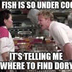 Dory | THIS FISH IS SO UNDER COOKED; IT'S TELLING ME WHERE TO FIND DORY | image tagged in kitchen,memes | made w/ Imgflip meme maker