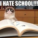 Grumpy Cat Studying | I HATE SCHOOL!!! | image tagged in grumpy cat studying | made w/ Imgflip meme maker