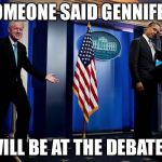 Gennifer Flowers to be at the Monday night debate? | SOMEONE SAID GENNIFER; WILL BE AT THE DEBATE? | image tagged in bill upstages obama,gennifer flowers,bill clinton,memes | made w/ Imgflip meme maker
