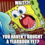 Spongebob | WAIT!?! YOU HAVEN'T BOUGHT A YEARBOOK YET? | image tagged in spongebob | made w/ Imgflip meme maker