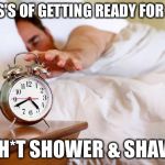 Person waking up | THE 3 S'S OF GETTING READY FOR WORK; SH*T SHOWER & SHAVE | image tagged in person waking up | made w/ Imgflip meme maker