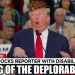 Trump Mocking Disabled | KING OF THE DEPLORABLES | image tagged in trump mocking disabled,scumbag,trump,deplorable | made w/ Imgflip meme maker
