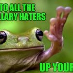 HILLARY 2016 | TO ALL THE HILLARY HATERS; UP YOURS! | image tagged in screw you | made w/ Imgflip meme maker