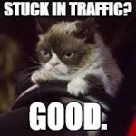 Grumpy Cat Car | STUCK IN TRAFFIC? GOOD. | image tagged in grumpy cat car | made w/ Imgflip meme maker