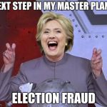 Rigging the game | NEXT STEP IN MY MASTER PLAN... ELECTION FRAUD | image tagged in evil hillary,memes | made w/ Imgflip meme maker