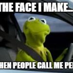 Kermit Driving | THE FACE I MAKE.... WHEN PEOPLE CALL ME PEPE. | image tagged in kermit driving | made w/ Imgflip meme maker